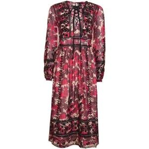 TOPSHOP Embroidered Midi Dress Floral Crochet Corset Balloon Sleeve Boho Sheer 6